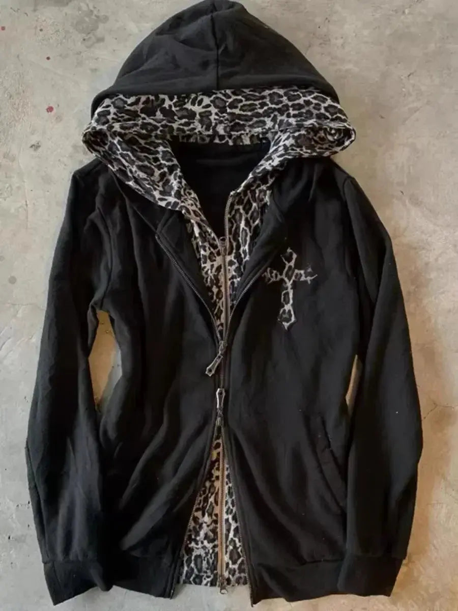 Gothic Cross Pattern Zipper Hoodie - DRACO COUTURE