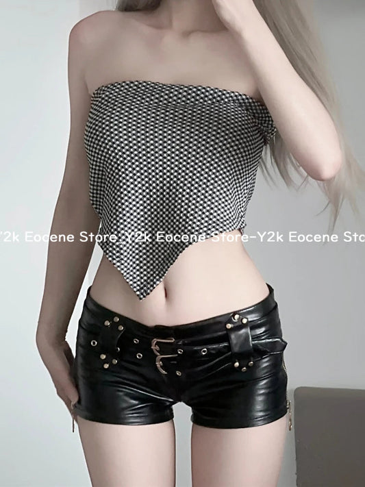 Vintage Sexy Low Slim Waist Pu Pants Retro Leather Belt Ultra Casual Shorts Boots Women Bodycon High Street Chic Summer Y2k New DRACO COUTURE