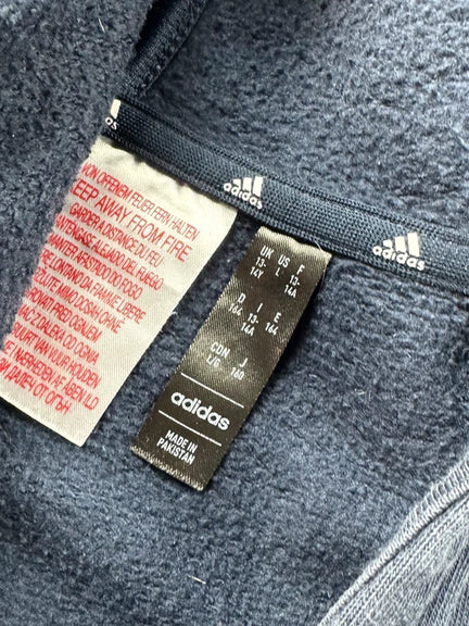 Granatowa bluza Adidas USA z futrem fur faux rozpinana zip z kapturem Hoodie 3 paski stripes białe