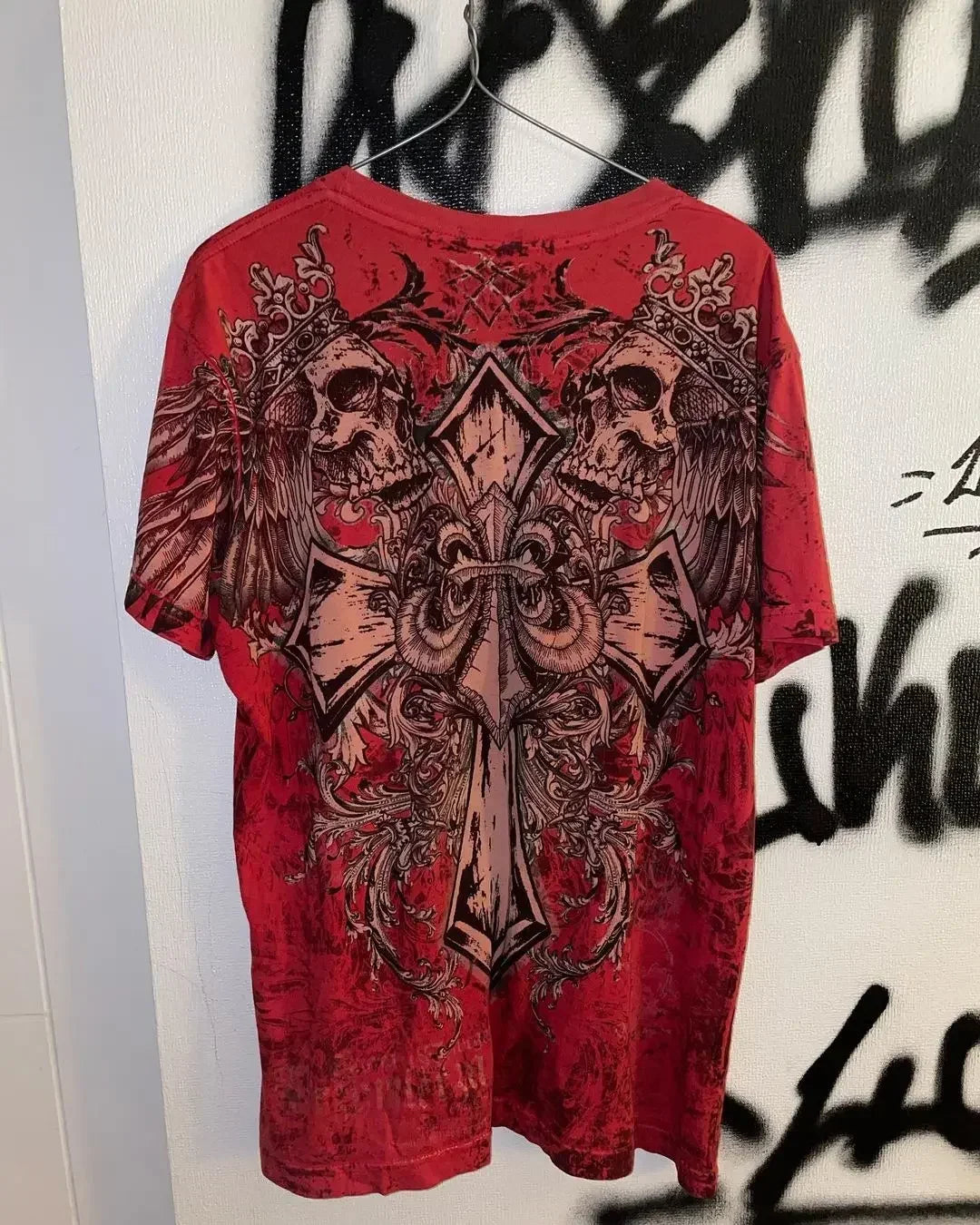Y2K-Affliction Langarm-T-Shirt, weiß, Rundhalsausschnitt, Oversized-Schnitt, neu, Herren/Damen, Freizeit, Gothic, Baumwolle, Streetwear