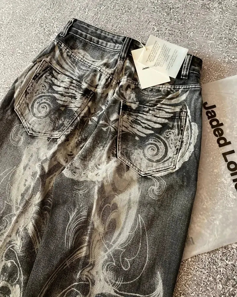 Big Washed Black Grey Jeans Loose - DRACO COUTURE