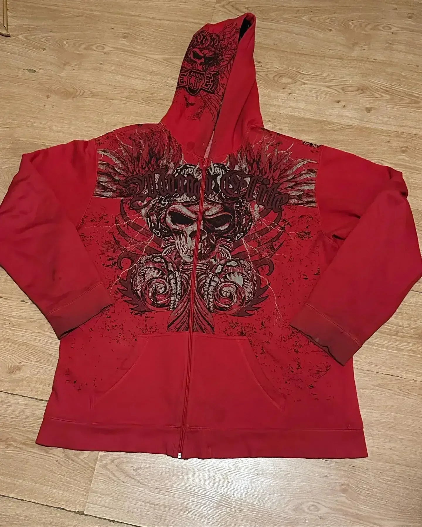 Affliction Red Masonry Hoodie – Y2K Oversize Zip