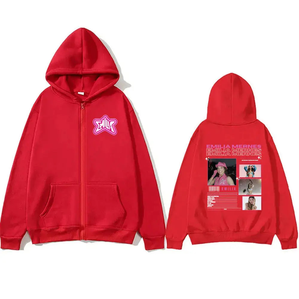 Singer Emilia Mernes MP3 Graphic Zipper Hoodie Male Fashion Oversized Zip Up Jacket Men's Women's Premium Aesthetic Streetwear - DRACO COUTURE