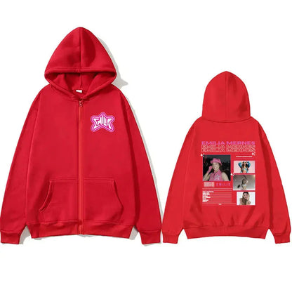 Singer Emilia Mernes MP3 Graphic Zipper Hoodie Male Fashion Oversized Zip Up Jacket Men's Women's Premium Aesthetic Streetwear - DRACO COUTURE