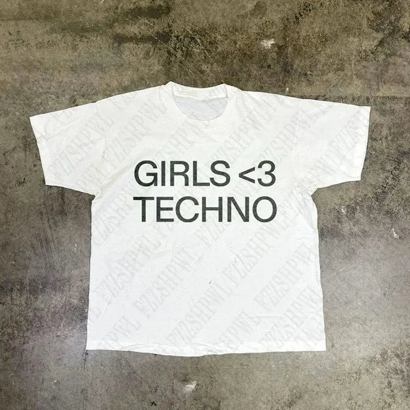 GIRLS <3 TECHNO T-shirt Y2K - DRACO COUTURE