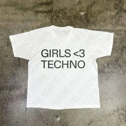 GIRLS <3 TECHNO T-shirt Y2K - DRACO COUTURE