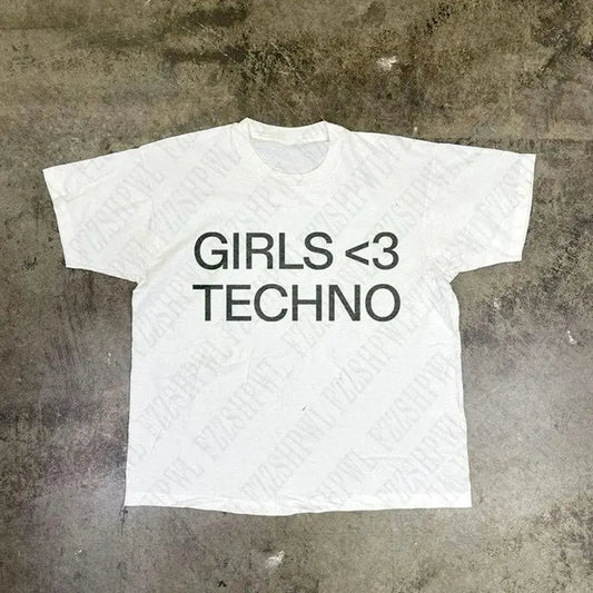 GIRLS <3 TECHNO T-shirt Y2K - DRACO COUTURE