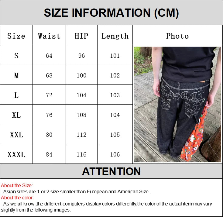 Y2K bestickte Wide-Leg-Jeans – Schwarz, hoher Bund