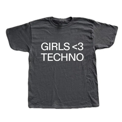 GIRLS <3 TECHNO T-shirt Y2K - DRACO COUTURE