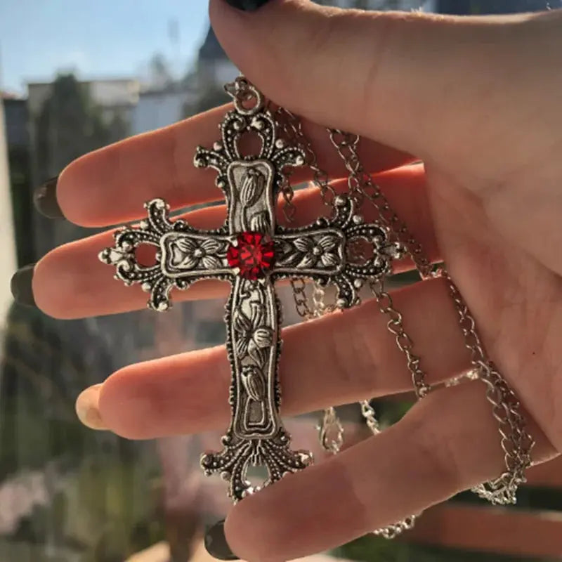 Gothic Big Zircon Cross Necklace Unisex Y2K Irregular Goth Large Cross Pendant Necklaces  for Men Women Couple Necklace Jewelry - DRACO COUTURE