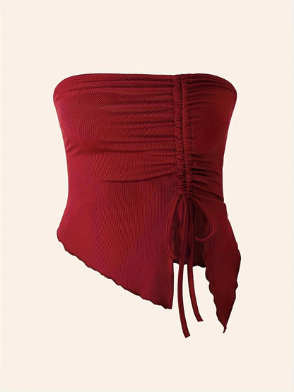 Spring and Summer New Drawstring Red Valentine's Day Party Ins Style Young Slit Asymmetrical Slim Off-Shoulder One-Shoulder Sexy Women's Top Wrapped Chest Vest DRACO COUTURE