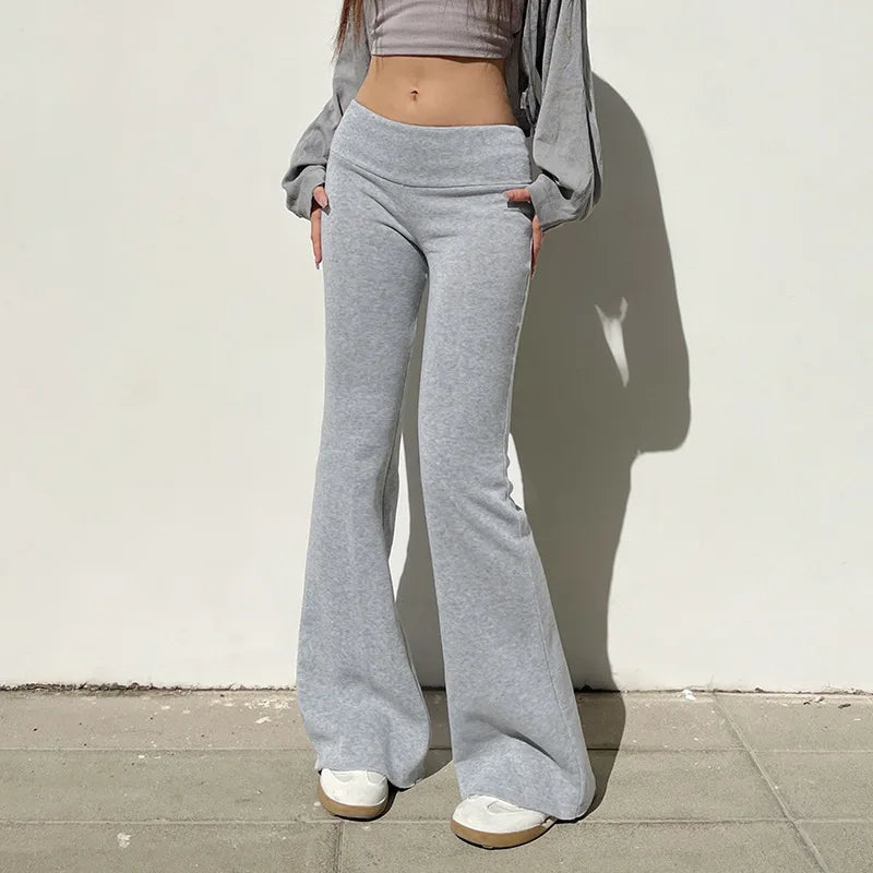 Lässige, sexy Basic-Schlaghose in Unifarben, Y2K-Stil, schmal geschnitten, niedrige Taille, Bootcut-Hose für Damen, Herbst/Frühling 2025, Streetwear-Mode
