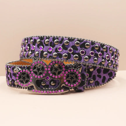 Y2K Rhinestone Leopard Belt – Western Denim Rock Style