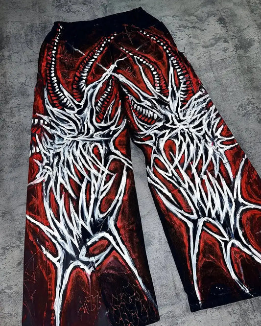 Harajuku Casual Pants Harajuku Gothic Graphic Print Elastic Waist Cotton Straight Jogging Trousers Men Women Hip Hop Street Wear - DRACO COUTURE