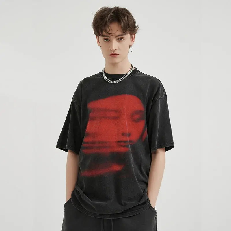 T-Shirt Red Face Y2K - DRACO COUTURE