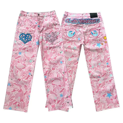 Street Pink Embroidered Jeans - DRACO COUTURE
