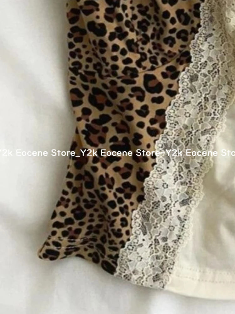 90s Y2k Leopard Print Lace Trim Cami Top Women Sexy V-neck Floral Lace Bralette Sleeveless Chic Summer Casual Sexy Fashion Tops DRACO COUTURE