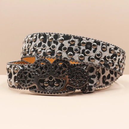 Y2K Rhinestone Leopard Belt – Western Denim Rock Style