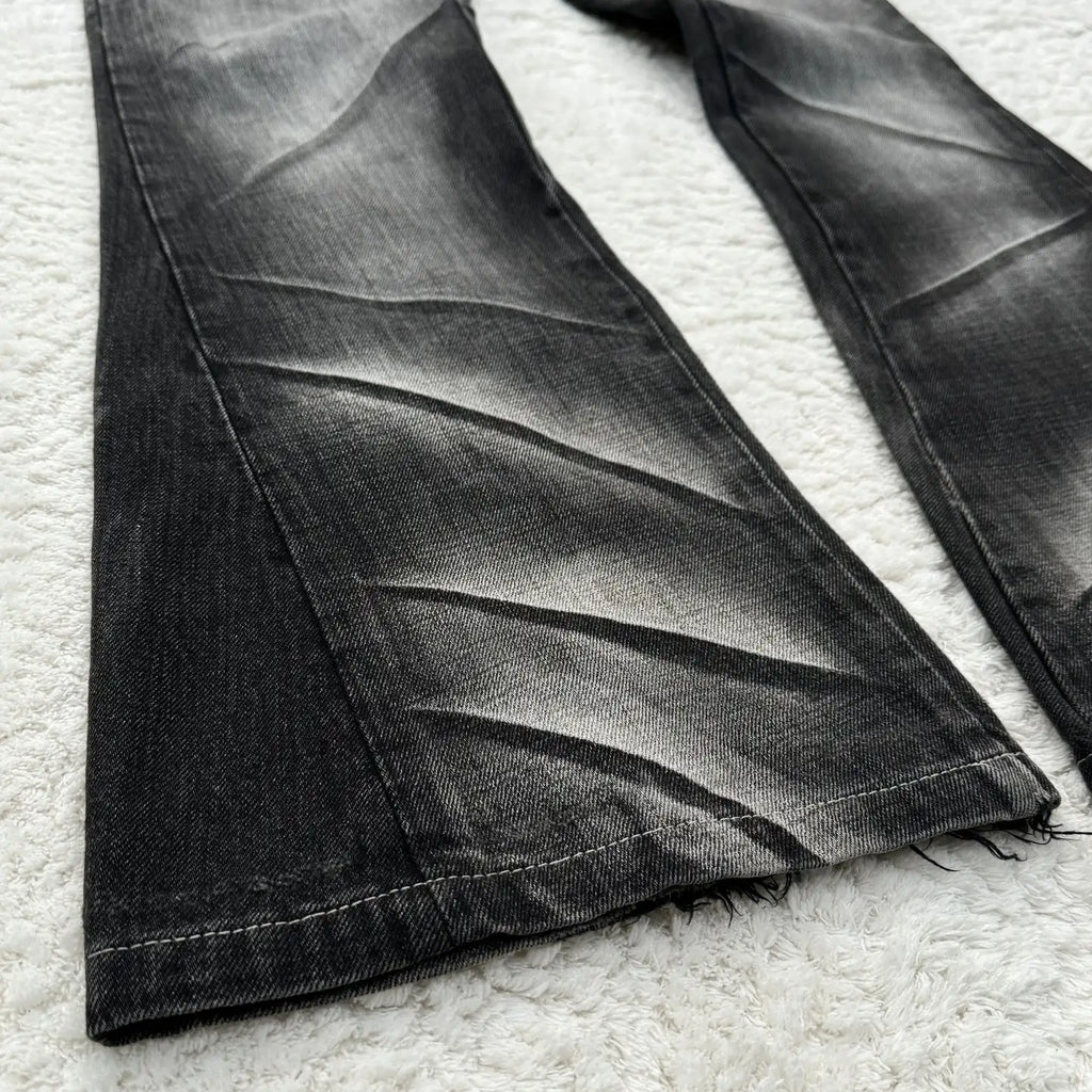 Y2K Schlagjeans mit Schnürung, Retro-Look, gewaschene Pfotenabdrücke, doppelter Bund, Slim Fit, Herrenjeans, Gothic-Stil, High Street Wear, Unisex-Bootcut-Jeans