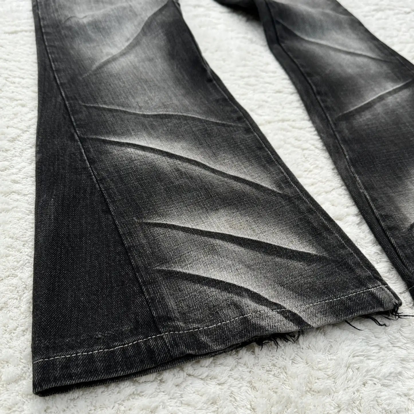 Y2K Schlagjeans mit Schnürung, Retro-Look, gewaschene Pfotenabdrücke, doppelter Bund, Slim Fit, Herrenjeans, Gothic-Stil, High Street Wear, Unisex-Bootcut-Jeans