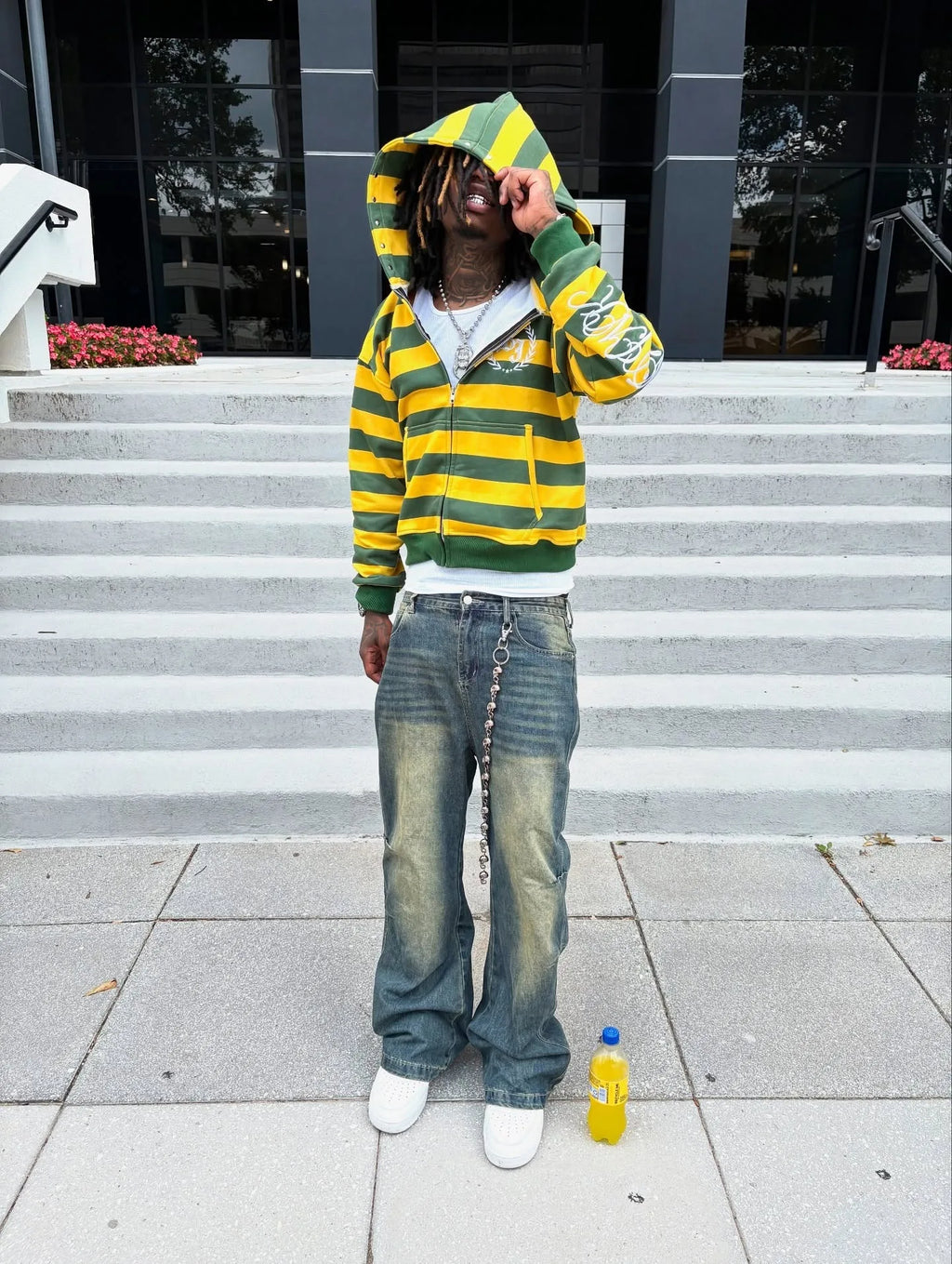 Y2K Street Kid Kapuzenpullover mit Reißverschluss, Streifenmuster, Nietenstickerei, Sweatshirt, neue Herren-Hip-Hop-Mode, Streetwear, Unisex, kastenförmig