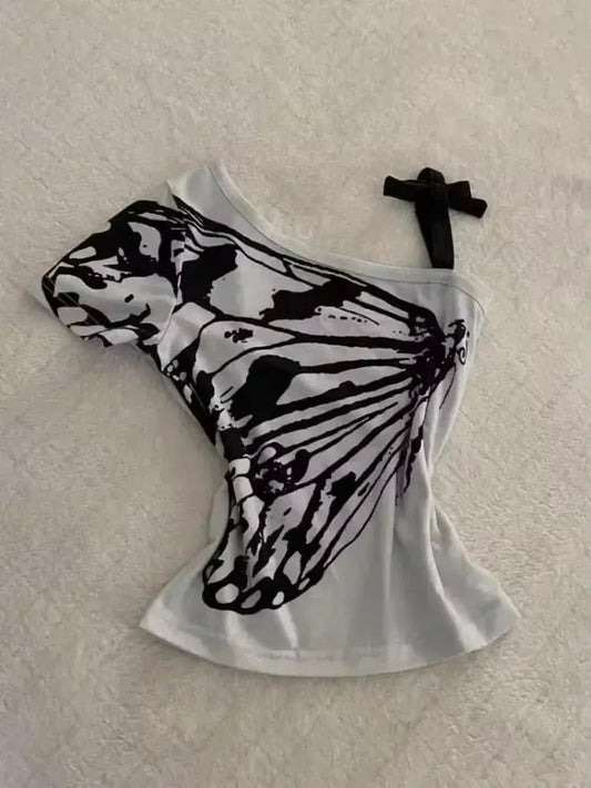 2024 Summer Sexy One Shoulder Design Y2k Vintage T-Shirts - DRACO COUTURE