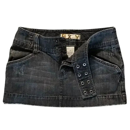 Y2K New Hot Girl Black Silver Skirt Women Harajuku Sexy Punk Low Waist Mini Skirt Gothic Black Leather Stitching Pleated Skirt - DRACO COUTURE