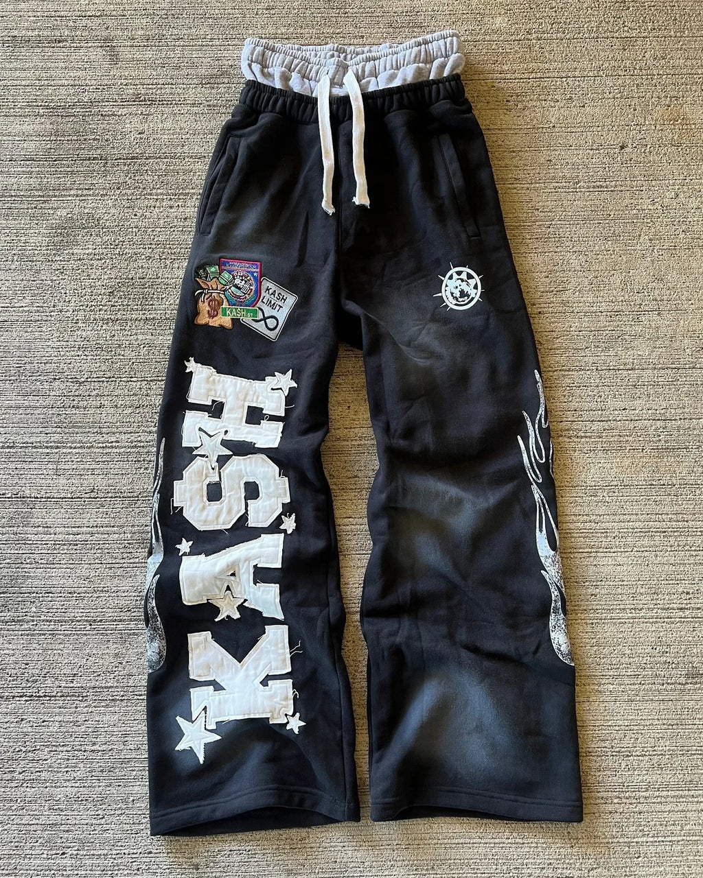 Retro-Hosen mit amerikanischen Buchstabenaufnähern, doppellagig, Y2K-Design, Baggy-Sweatpants für Herren, Hip-Hop-Gothic-Jogginghose mit elastischem Bund