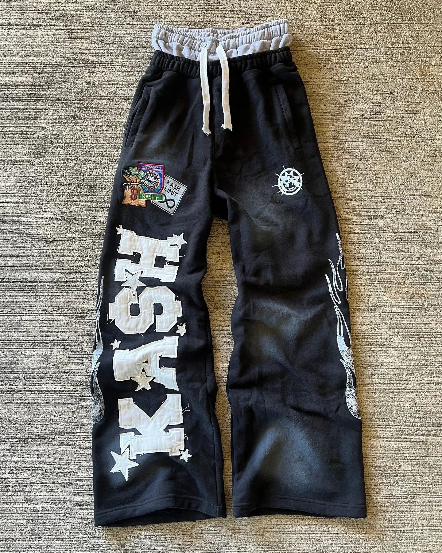 Retro-Hosen mit amerikanischen Buchstabenaufnähern, doppellagig, Y2K-Design, Baggy-Sweatpants für Herren, Hip-Hop-Gothic-Jogginghose mit elastischem Bund