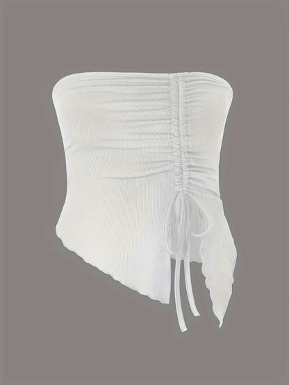 Spring and Summer New Drawstring Red Valentine's Day Party Ins Style Young Slit Asymmetrical Slim Off-Shoulder One-Shoulder Sexy Women's Top Wrapped Chest Vest DRACO COUTURE