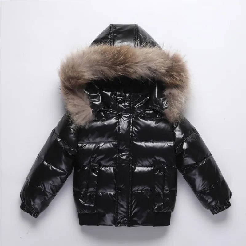 RAISE Winter 1-8 Years Kids Boys Parka Babys Girl Down Jackets Waterproof Shiny Real Fur Thicken Warm Boys Outerwear Coat Outfit