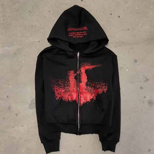 Black Printed Zip Hoodies (7 wariantów)