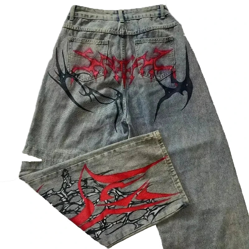 Red Tribal Loose Jeans