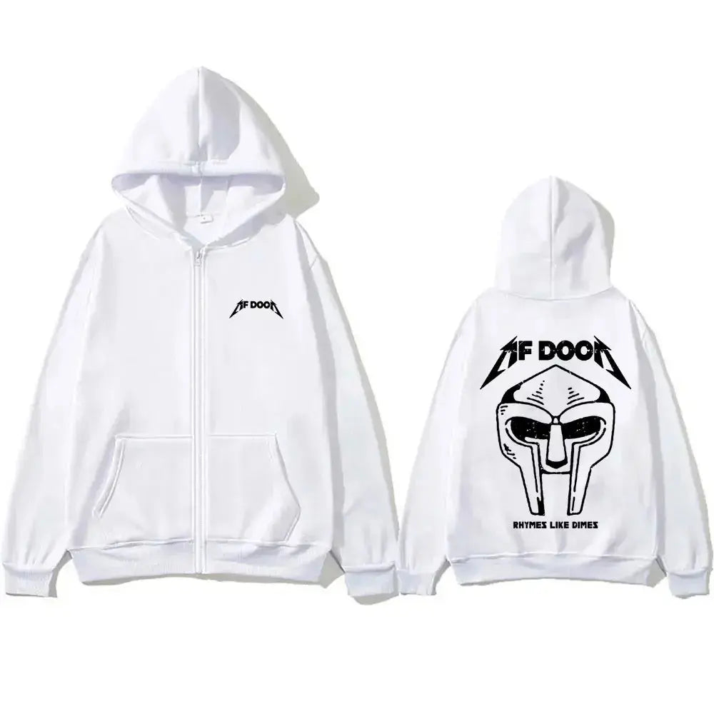Rapper Mf Doom Doomsday Rhymes Like Dimes Zipper Hoodie Men Women Hip Hop Oversized Zip Up Sweatshirt Rock Gothic Zip Up Jacket - DRACO COUTURE