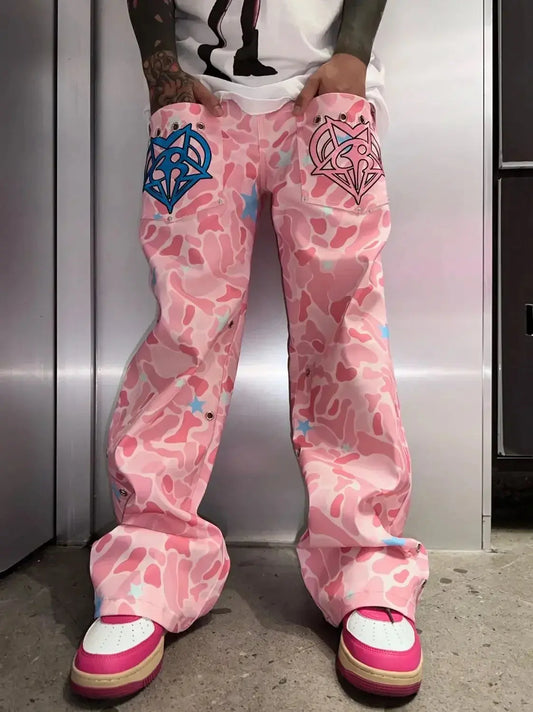 Street Pink Embroidered Jeans - DRACO COUTURE