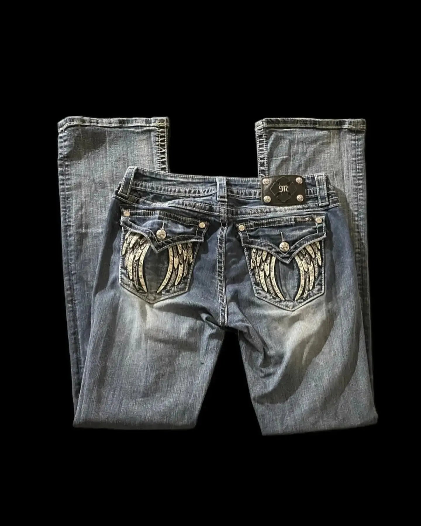 Y2K Embroidery Diamond Jeans Wings - DRACO COUTURE