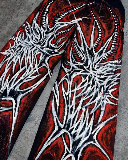 Harajuku Casual Pants Harajuku Gothic Graphic Print Elastic Waist Cotton Straight Jogging Trousers Men Women Hip Hop Street Wear - DRACO COUTURE