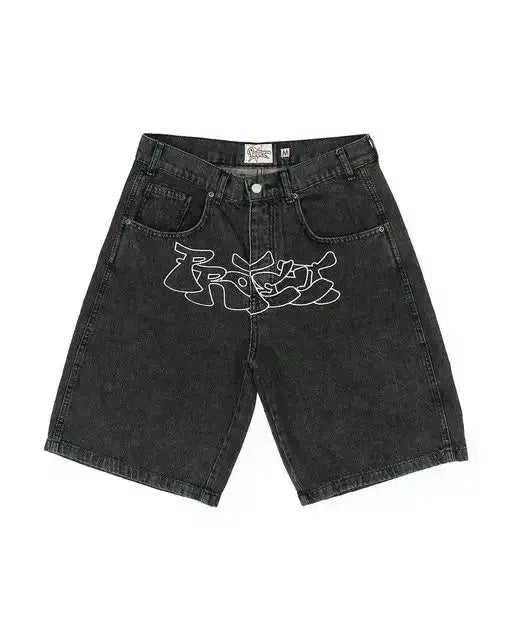 Streetwear Japanese Denim Shorts Y2K Jeans Mens Womens Harajuku Hip Hop Cartoon Baggy Shorts High Waist Casual Shorts - DRACO COUTURE