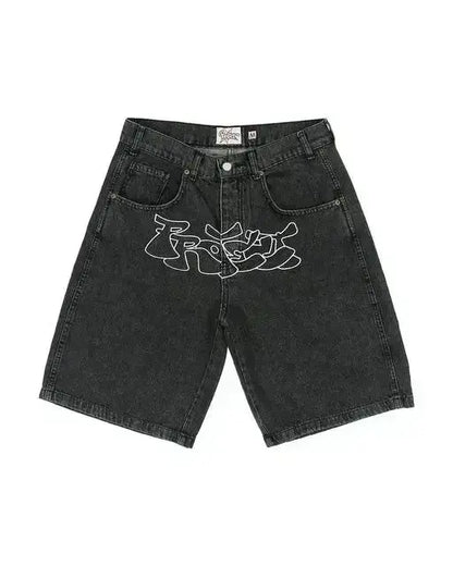 Streetwear Japanese Denim Shorts Y2K Jeans Mens Womens Harajuku Hip Hop Cartoon Baggy Shorts High Waist Casual Shorts - DRACO COUTURE