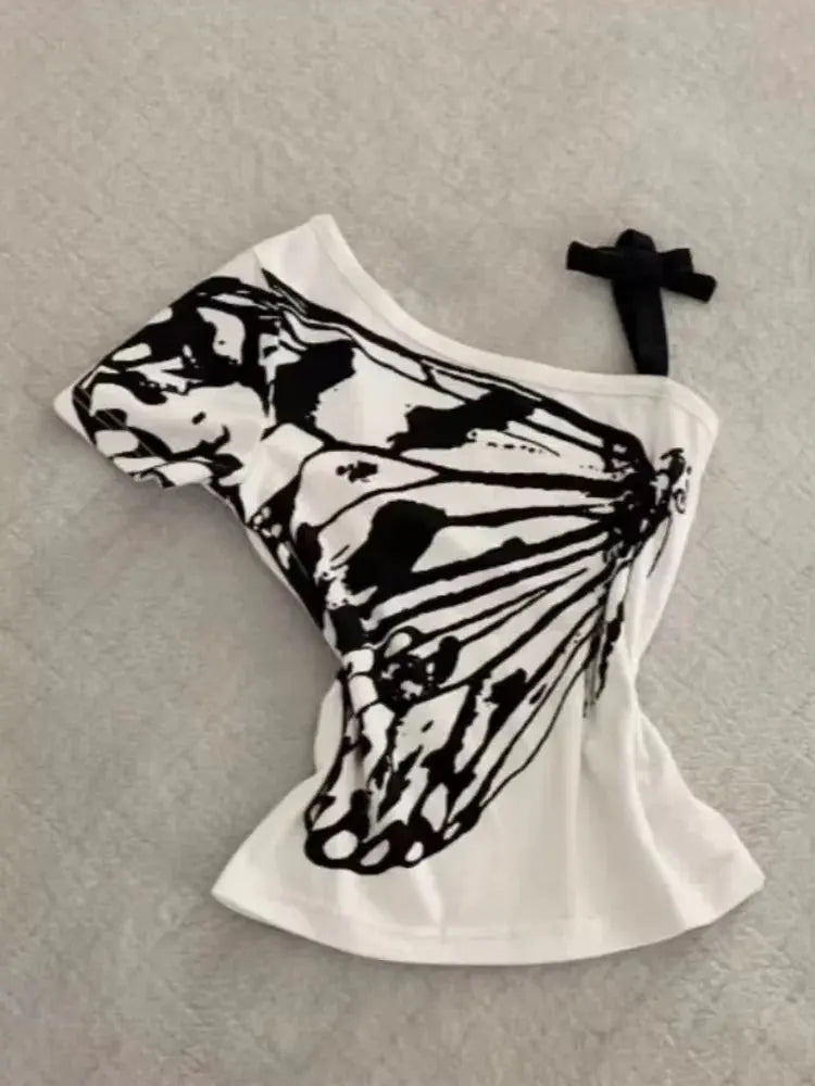 2024 Summer Sexy One Shoulder Design Y2k Vintage T-Shirts - DRACO COUTURE