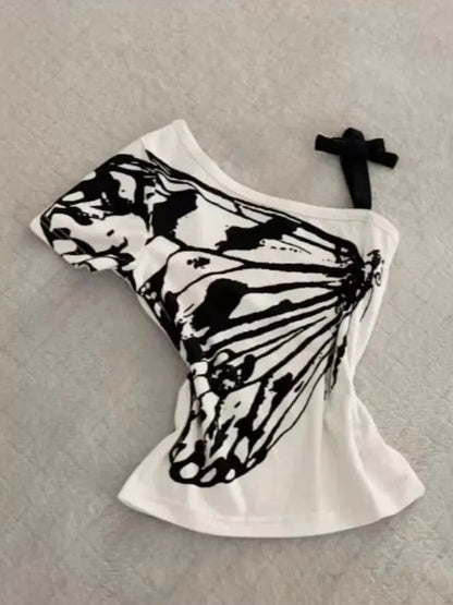 2024 Summer Sexy One Shoulder Design Y2k Vintage T-Shirts - DRACO COUTURE