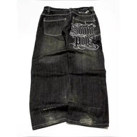 American Street Trend Letter Embroidered Loose Jeans Men Harajuku Y2K New Hip Hop Oversized Wide-leg Pants Unisex Mopping Jeans DRACO COUTURE