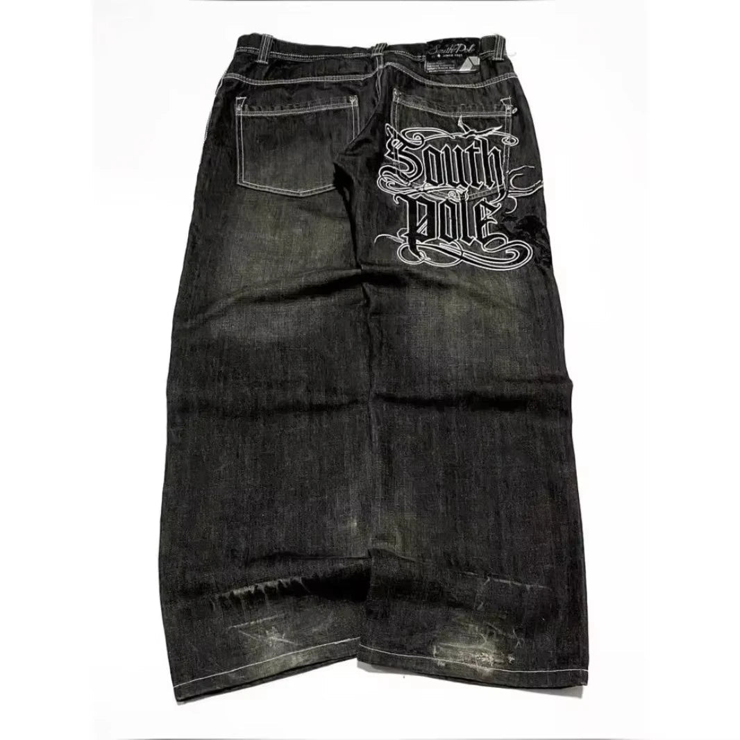 American Street Trend Letter Embroidered Loose Jeans Men Harajuku Y2K New Hip Hop Oversized Wide-leg Pants Unisex Mopping Jeans DRACO COUTURE