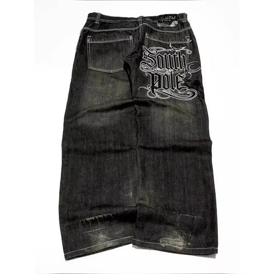 American Street Trend Letter Embroidered Loose Jeans Men Harajuku Y2K New Hip Hop Oversized Wide-leg Pants Unisex Mopping Jeans DRACO COUTURE
