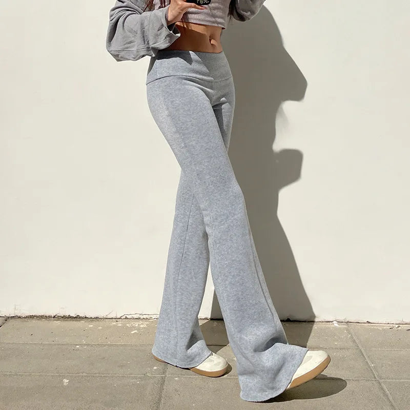 Lässige, sexy Basic-Schlaghose in Unifarben, Y2K-Stil, schmal geschnitten, niedrige Taille, Bootcut-Hose für Damen, Herbst/Frühling 2025, Streetwear-Mode