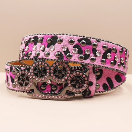 Y2K Rhinestone Leopard Belt – Western Denim Rock Style