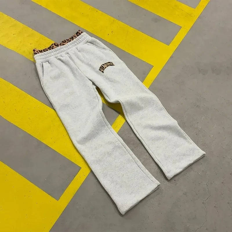 3-teiliges Sportbekleidungsset Y2K für Damen und Herren im Retro-Stil mit Leopardenmuster und Patchwork-Design, amerikanische Streetwear, Unisex, lässig-kastenförmig, Paar-Bekleidung