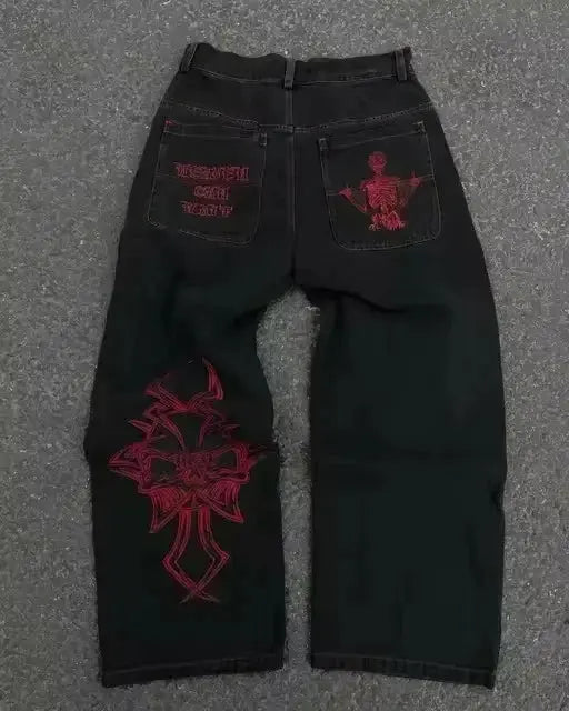 Y2K Embroidery Diamond Jeans Wings - DRACO COUTURE
