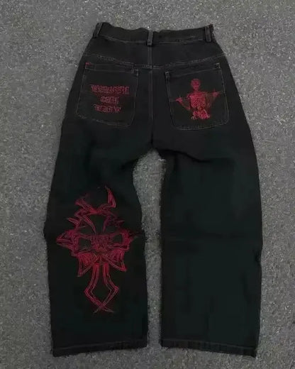 Y2K Embroidery Diamond Jeans Wings - DRACO COUTURE