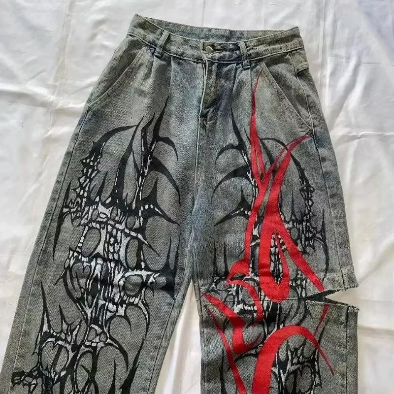 Red Tribal Loose Jeans
